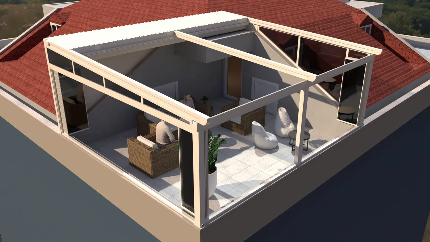 Dönen panelli bioklimatik pergola